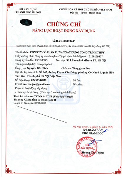 Chứng chỉ năng lực hoạt động xây dựng do Sở xây dựng TP Hà Nội cấp 10/11/2022